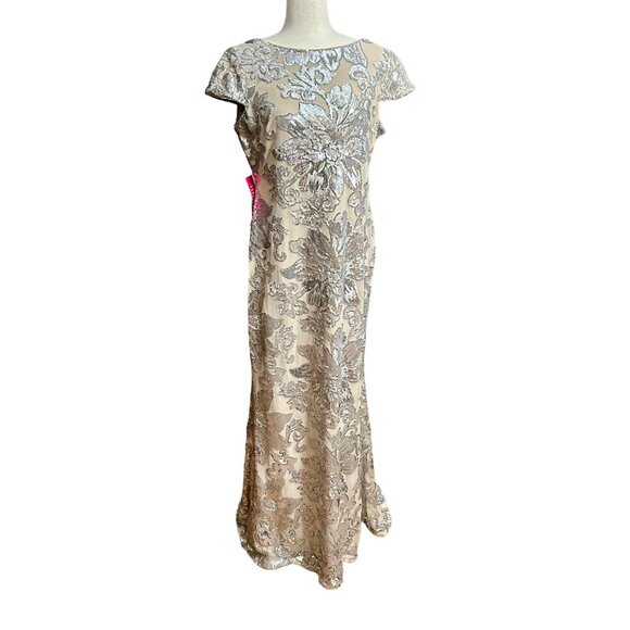 Calvin Klein Gown Women 14 NWT Cap-Sleeve Sequin Dress Floor Length Floral - Picture 2 of 16